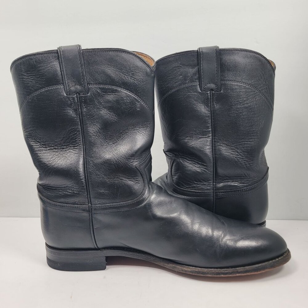 Justin Jackson 10" Roper Men's Black Leather Western Cowboy Boots US Size 13B - Picture 5 of 11